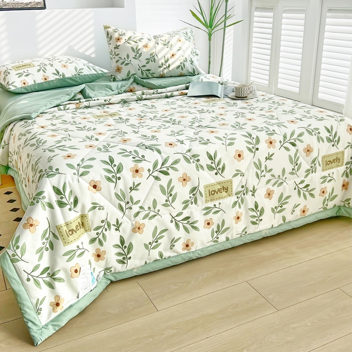 91家纺网 家纺一手货源 找家纺 黛妮雅 2026新款全棉夏被四件套单件夏被单双人空调被学生夏凉被 青柠薄荷