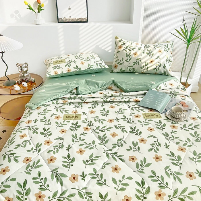 91家纺网 家纺一手货源 找家纺 黛妮雅 2026新款全棉夏被四件套单件夏被单双人空调被学生夏凉被 青柠薄荷