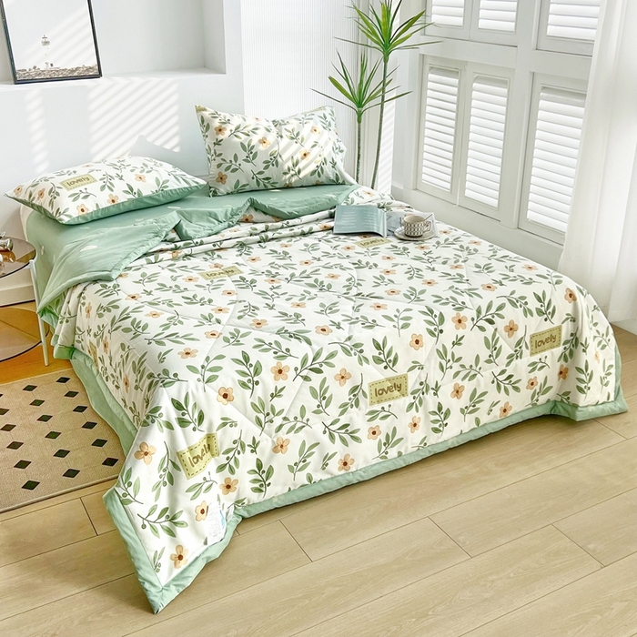 91家纺网 家纺一手货源 找家纺 黛妮雅 2026新款全棉夏被四件套单件夏被单双人空调被学生夏凉被 青柠薄荷