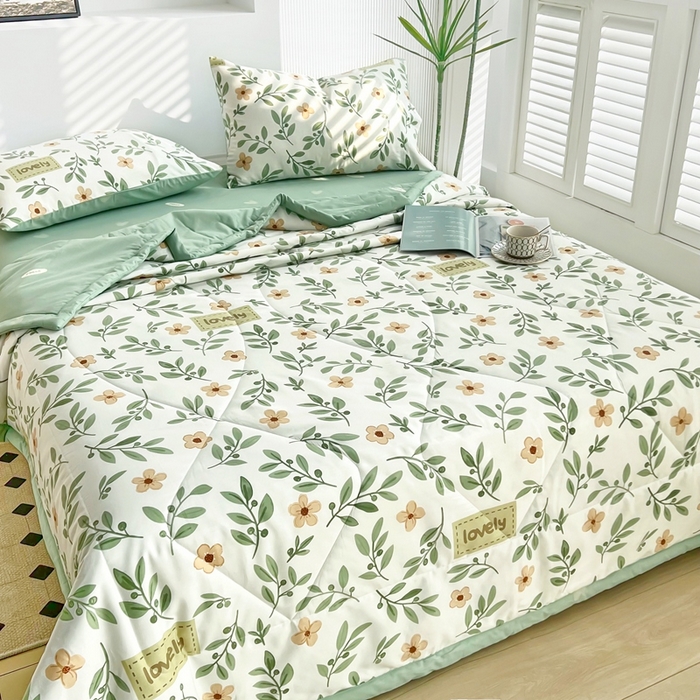 91家纺网 家纺一手货源 找家纺 黛妮雅 2026新款全棉夏被四件套单件夏被单双人空调被学生夏凉被 青柠薄荷