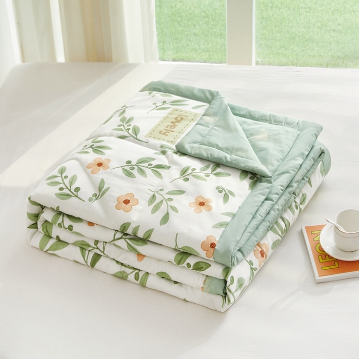 91家纺网 家纺一手货源 找家纺 黛妮雅 2026新款全棉夏被四件套单件夏被单双人空调被学生夏凉被 青柠薄荷