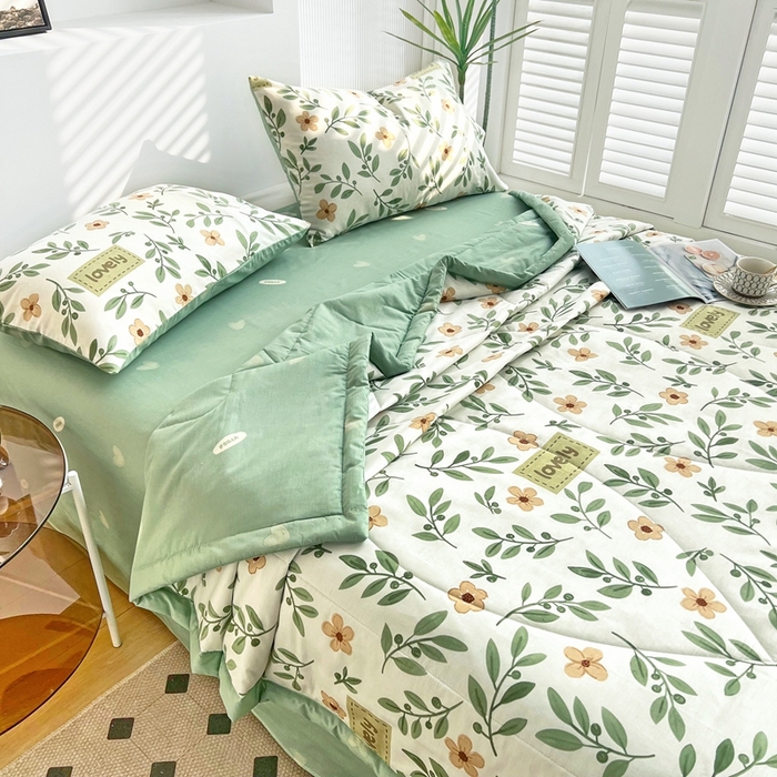 91家纺网 家纺一手货源 找家纺 黛妮雅 2026新款全棉夏被四件套单件夏被单双人空调被学生夏凉被 青柠薄荷