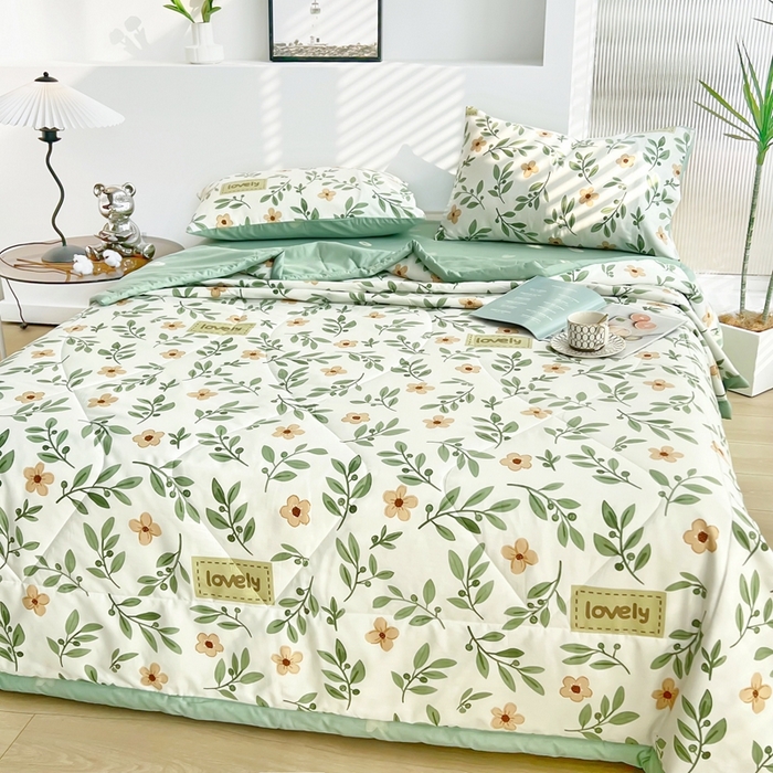 91家纺网 家纺一手货源 找家纺 黛妮雅 2026新款全棉夏被四件套单件夏被单双人空调被学生夏凉被 青柠薄荷