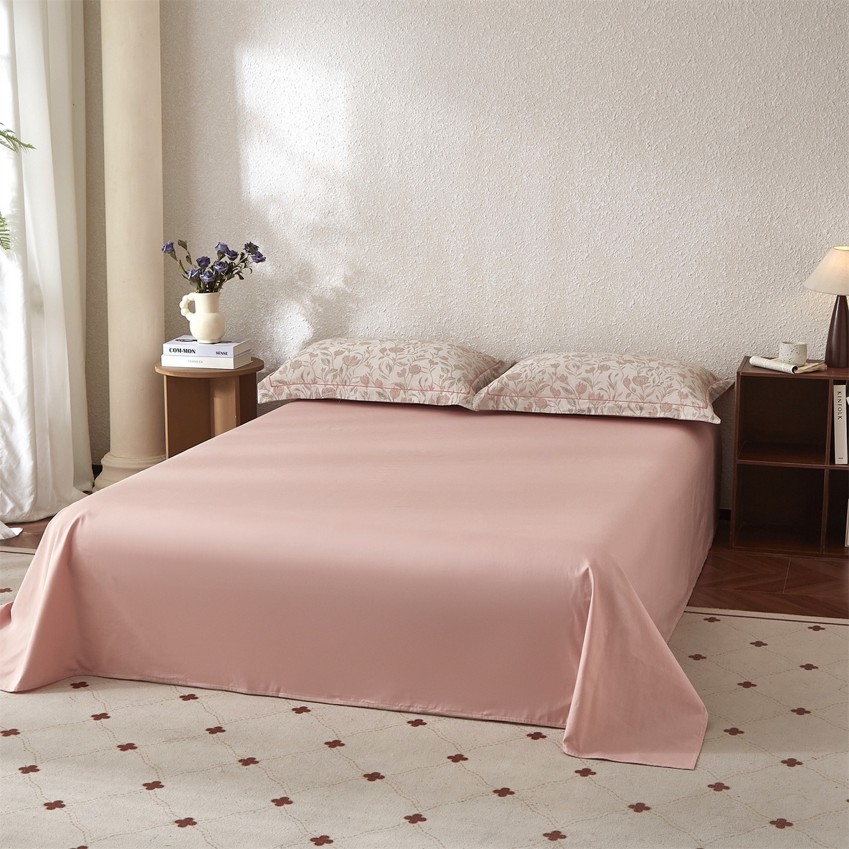 91家纺网 家纺一手货源 找家纺 曼秀琳家纺 2026新款全棉纯棉色织大提花四件套 南法假日-暗粉