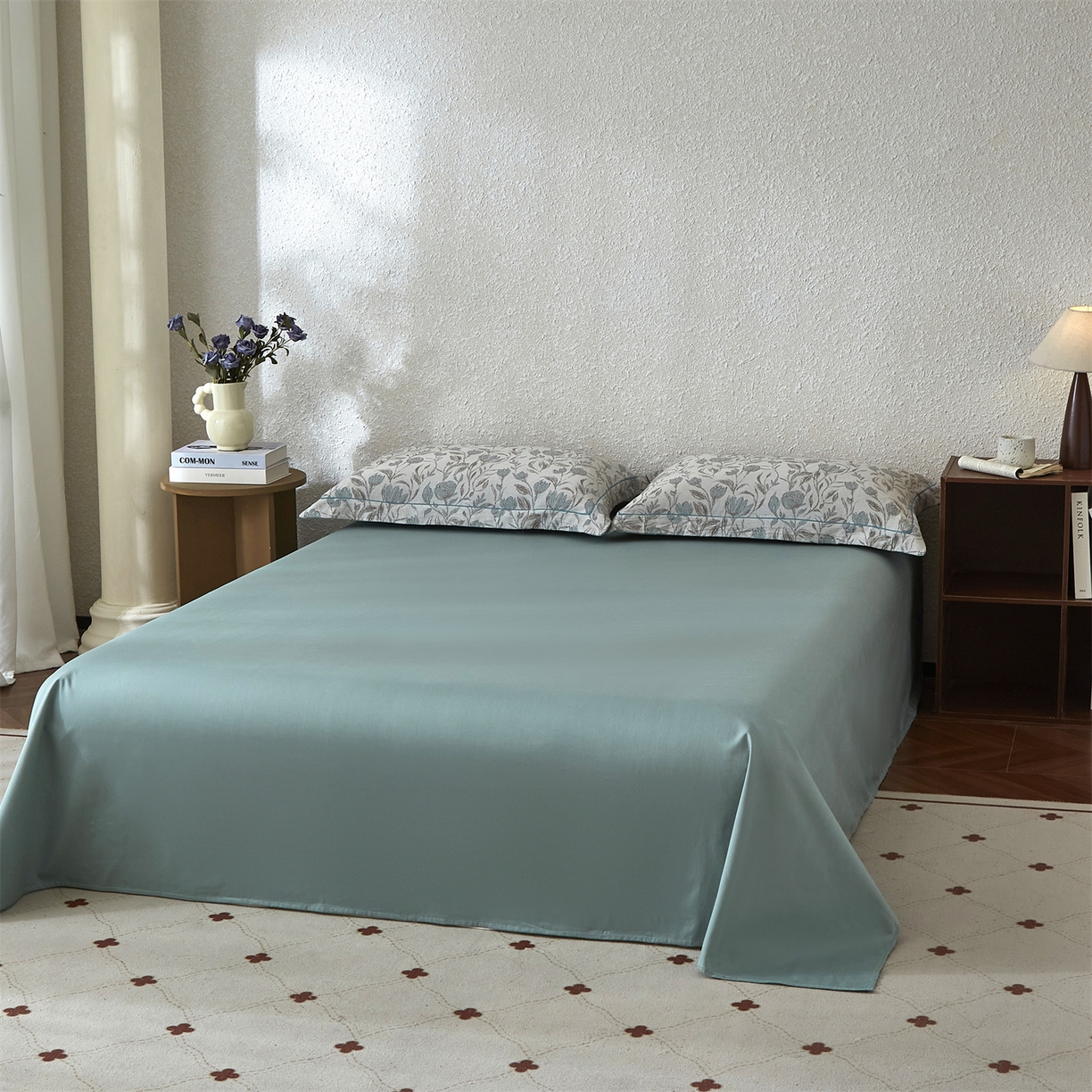 91家纺网 家纺一手货源 找家纺 曼秀琳家纺 2026新款全棉纯棉色织大提花四件套 南法假日-蓝