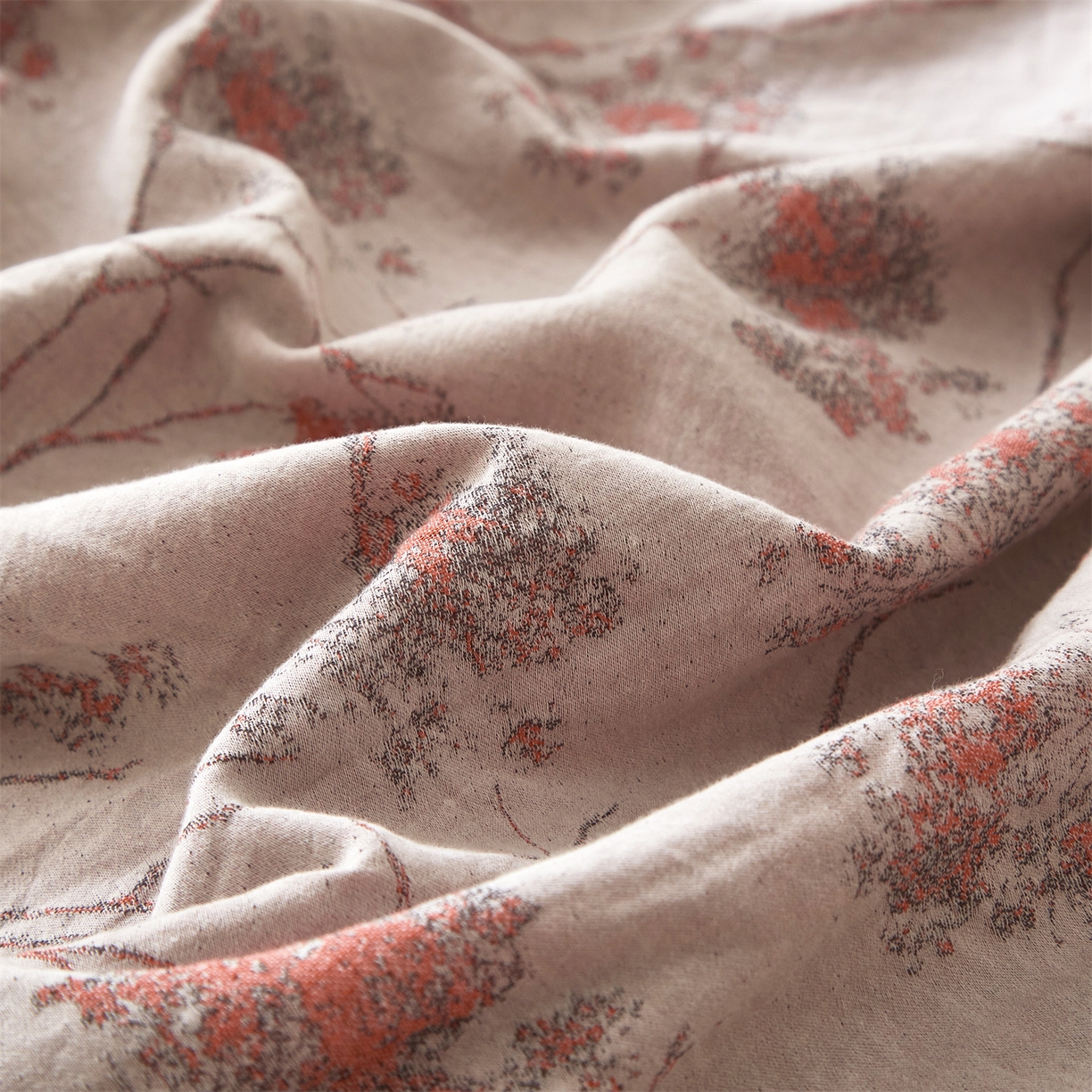 91家纺网 家纺一手货源 找家纺 曼秀琳家纺 2026新款全棉纯棉色织大提花四件套 叶影-桔灰