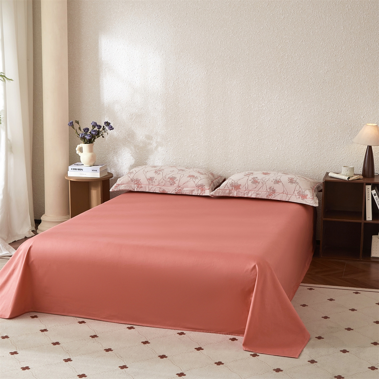 91家纺网 家纺一手货源 找家纺 曼秀琳家纺 2026新款全棉纯棉色织大提花四件套 叶影-桔灰