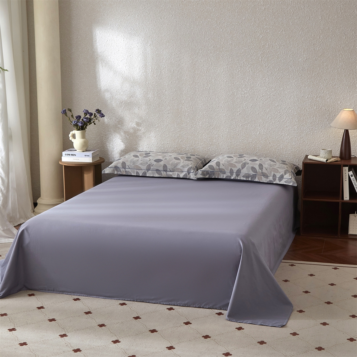 91家纺网 家纺一手货源 找家纺 曼秀琳家纺 2026新款全棉纯棉色织大提花四件套 叶云间-兰灰