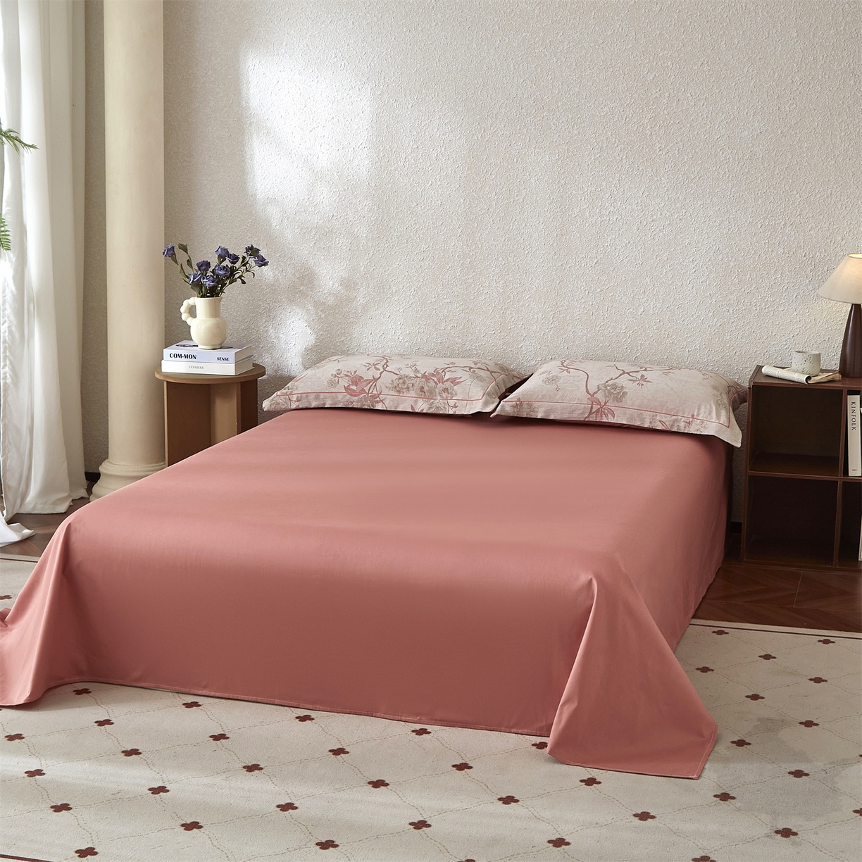 91家纺网 家纺一手货源 找家纺 曼秀琳家纺 2026新款全棉纯棉色织大提花四件套 竹花意-粉咖