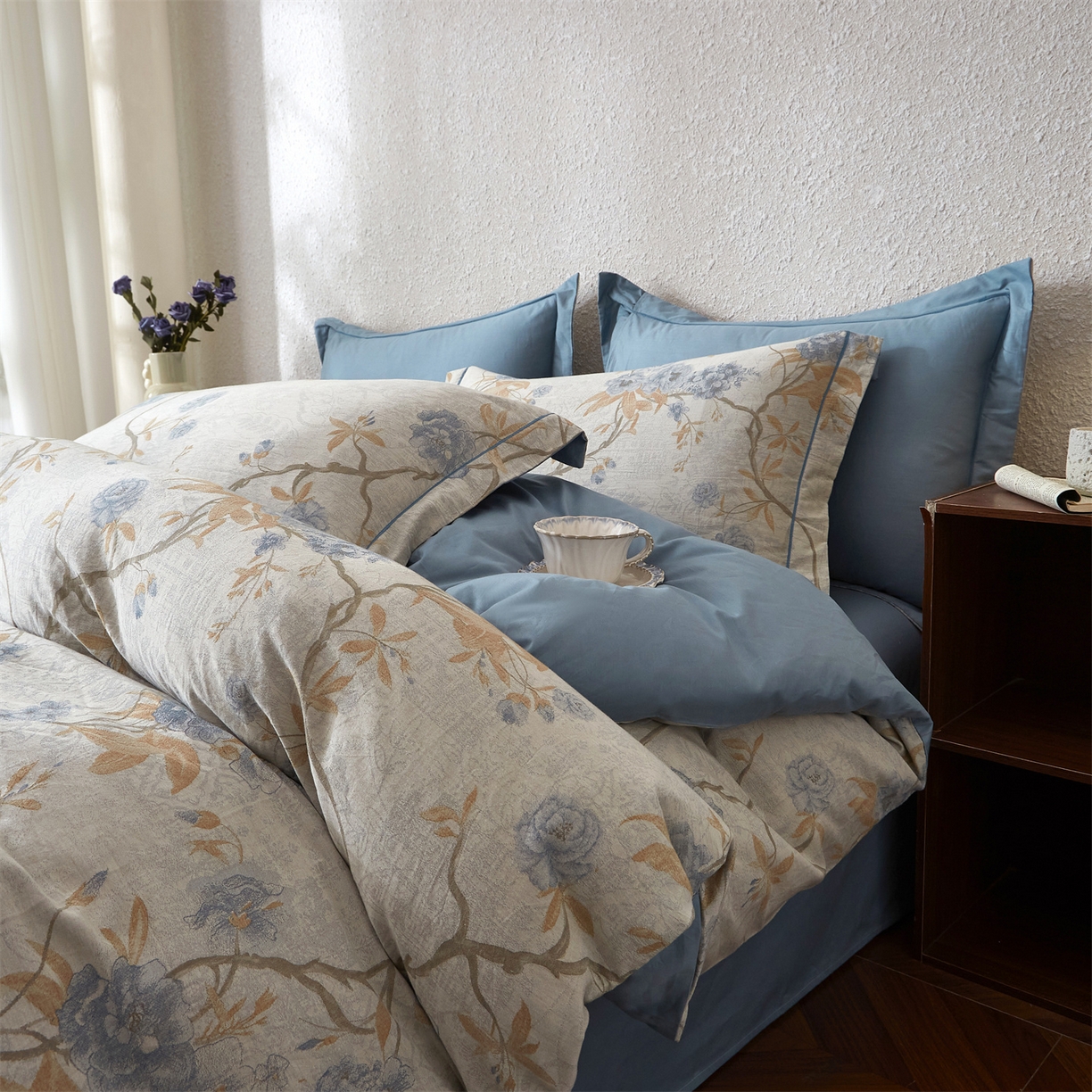 曼秀琳家纺 2026新款全棉纯棉色织大提花四件套 竹花意－兰