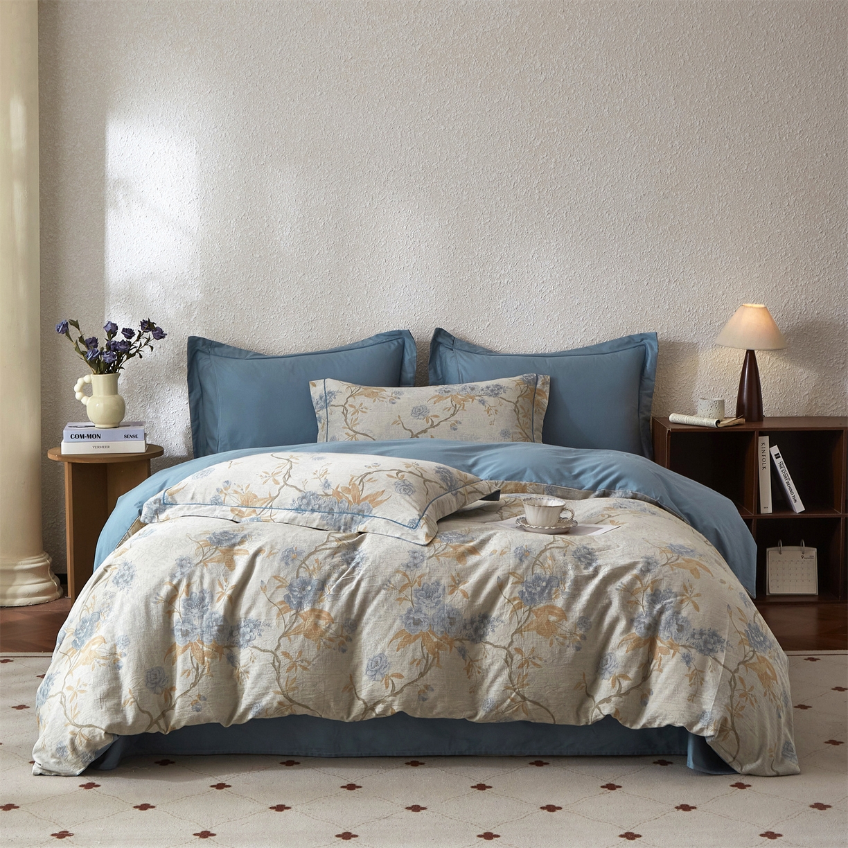 91家纺网 家纺一手货源 找家纺 曼秀琳家纺 2026新款全棉纯棉色织大提花四件套 竹花意－兰