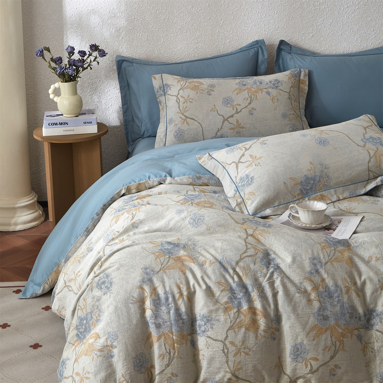 91家纺网 家纺一手货源 找家纺 曼秀琳家纺 2026新款全棉纯棉色织大提花四件套 竹花意－兰