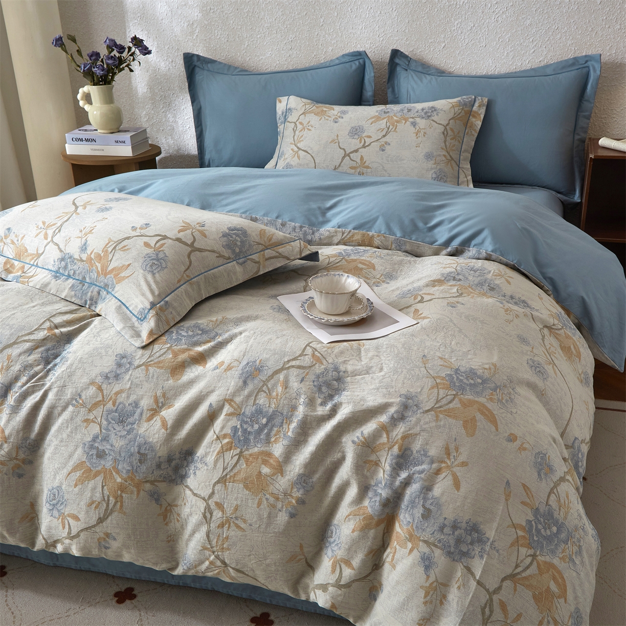 91家纺网 家纺一手货源 找家纺 曼秀琳家纺 2026新款全棉纯棉色织大提花四件套 竹花意－兰