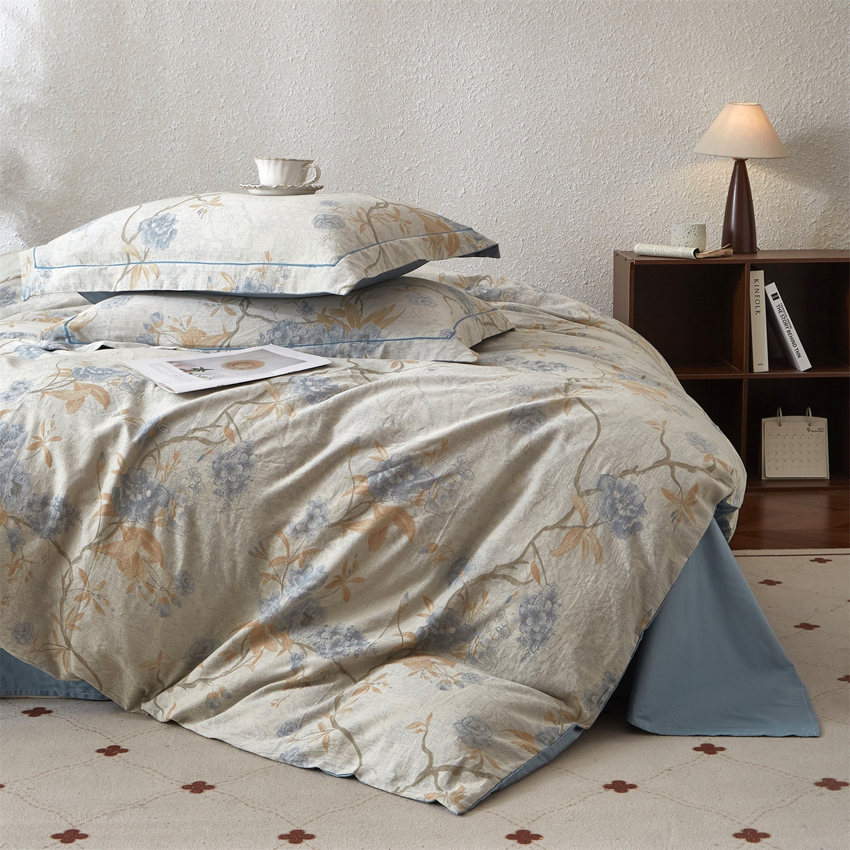 91家纺网 家纺一手货源 找家纺 曼秀琳家纺 2026新款全棉纯棉色织大提花四件套 竹花意－兰