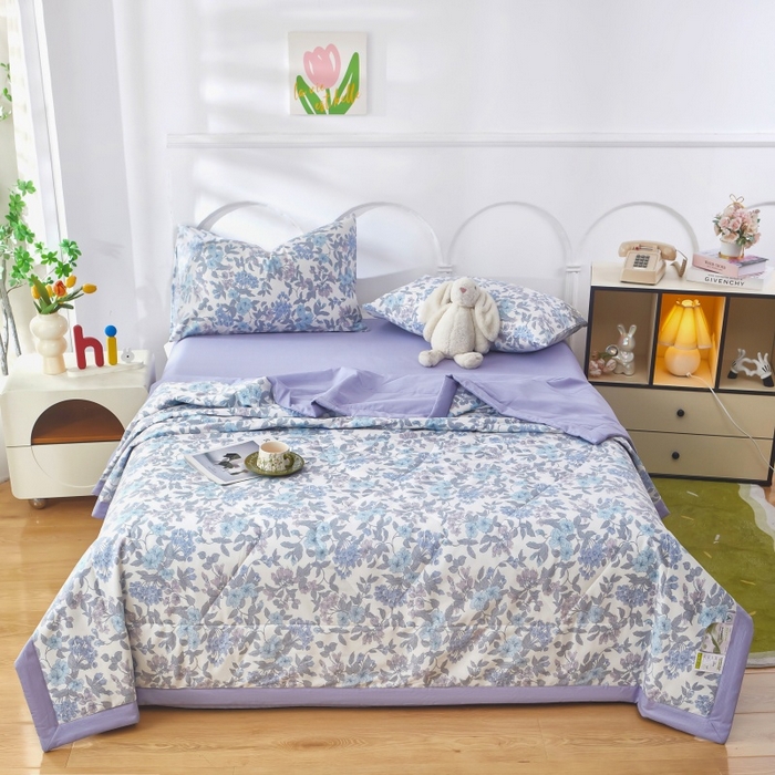 91家纺网 家纺一手货源 找家纺 黛妮雅 2026新款全棉夏被四件套单件夏被单双人空调被学生夏凉被 如梦花季