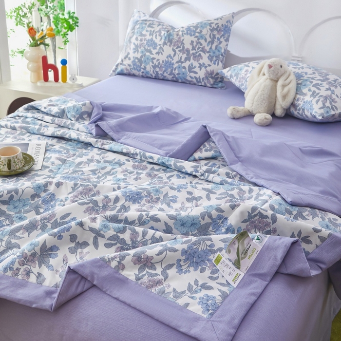 91家纺网 家纺一手货源 找家纺 黛妮雅 2026新款全棉夏被四件套单件夏被单双人空调被学生夏凉被 如梦花季