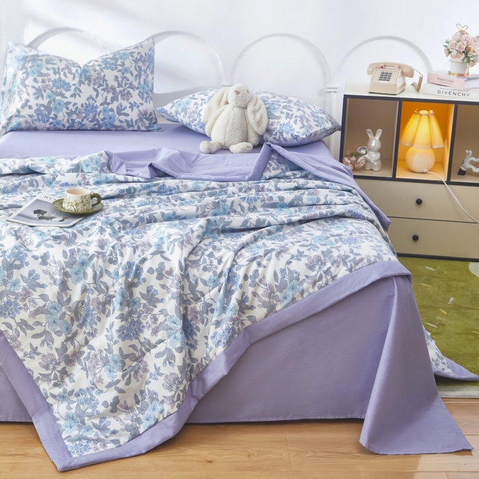 91家纺网 家纺一手货源 找家纺 黛妮雅 2026新款全棉夏被四件套单件夏被单双人空调被学生夏凉被 如梦花季