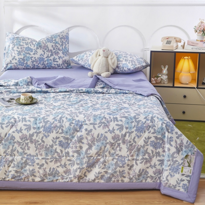 91家纺网 家纺一手货源 找家纺 黛妮雅 2026新款全棉夏被四件套单件夏被单双人空调被学生夏凉被 如梦花季