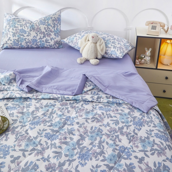 91家纺网 家纺一手货源 找家纺 黛妮雅 2026新款全棉夏被四件套单件夏被单双人空调被学生夏凉被 如梦花季