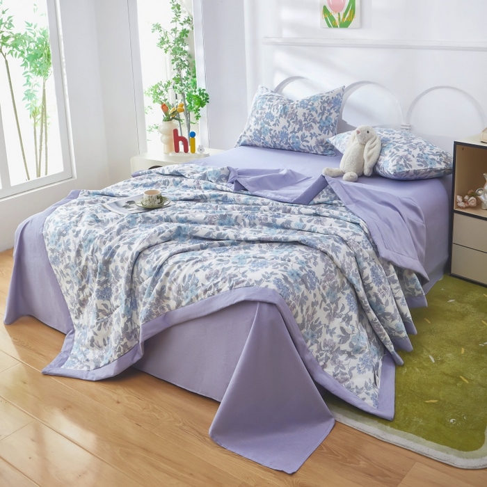 91家纺网 家纺一手货源 找家纺 黛妮雅 2026新款全棉夏被四件套单件夏被单双人空调被学生夏凉被 如梦花季