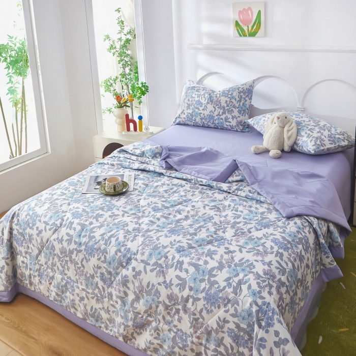 91家纺网 家纺一手货源 找家纺 黛妮雅 2026新款全棉夏被四件套单件夏被单双人空调被学生夏凉被 如梦花季