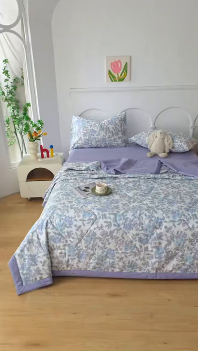 91家纺网 家纺一手货源 找家纺 黛妮雅 2026新款全棉夏被四件套单件夏被单双人空调被学生夏凉被 如梦花季