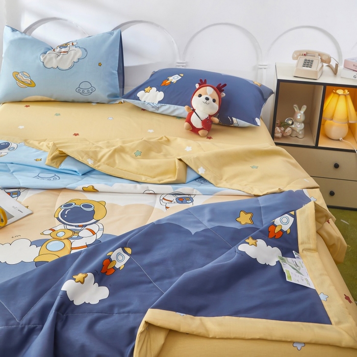 91家纺网 家纺一手货源 找家纺 黛妮雅 2026新款全棉夏被四件套单件夏被单双人空调被学生夏凉被 太空人