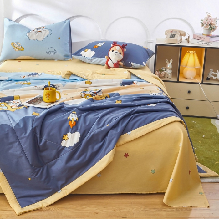 91家纺网 家纺一手货源 找家纺 黛妮雅 2026新款全棉夏被四件套单件夏被单双人空调被学生夏凉被 太空人