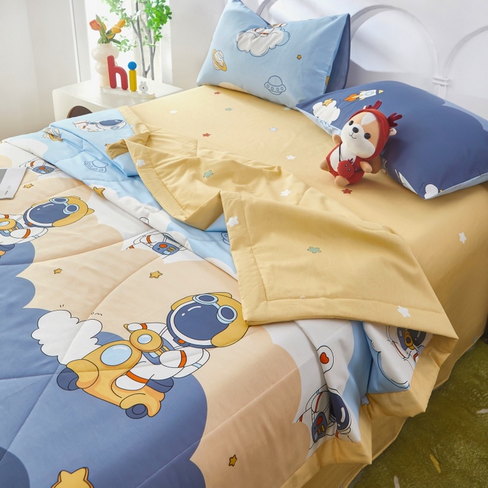 91家纺网 家纺一手货源 找家纺 黛妮雅 2026新款全棉夏被四件套单件夏被单双人空调被学生夏凉被 太空人