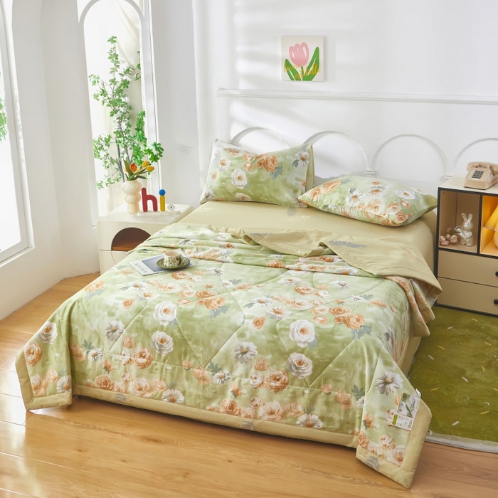 91家纺网 家纺一手货源 找家纺 黛妮雅 2026新款全棉夏被四件套单件夏被单双人空调被学生夏凉被 幸福时光