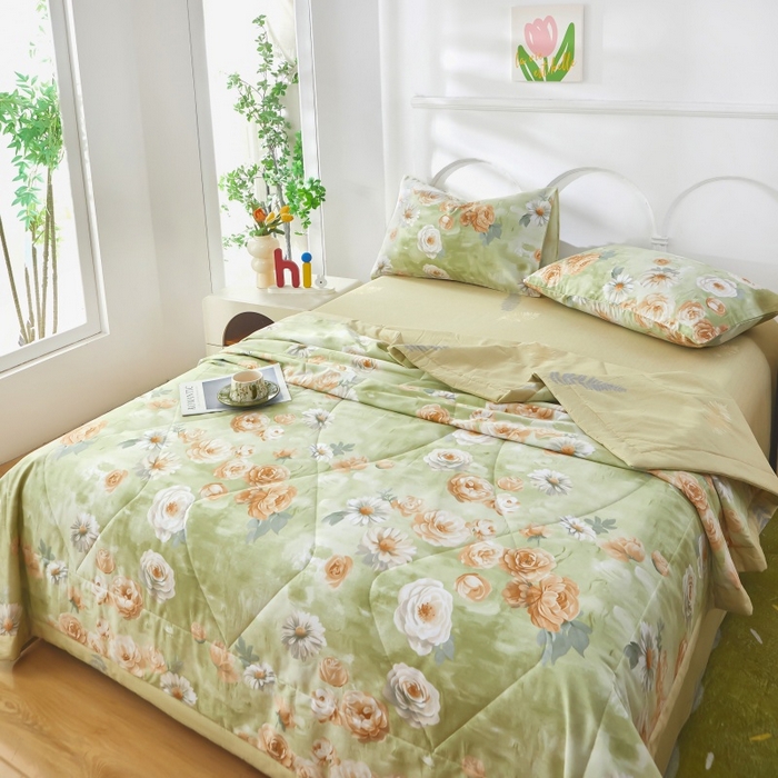 91家纺网 家纺一手货源 找家纺 黛妮雅 2026新款全棉夏被四件套单件夏被单双人空调被学生夏凉被 幸福时光