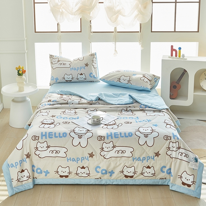 91家纺网 家纺一手货源 找家纺 黛妮雅 2026新款全棉夏被四件套单件夏被单双人空调被学生夏凉被 幸运猫咪