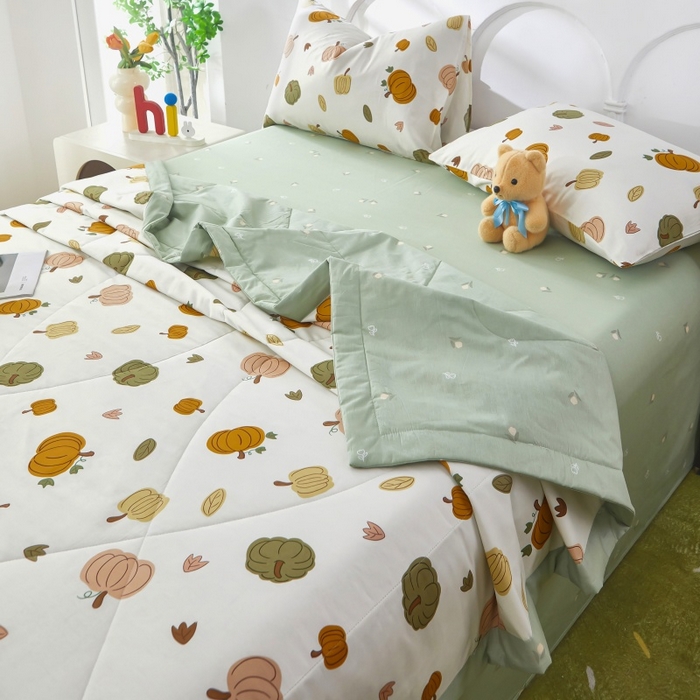 91家纺网 家纺一手货源 找家纺 黛妮雅 2026新款全棉夏被四件套单件夏被单双人空调被学生夏凉被 炫彩南瓜