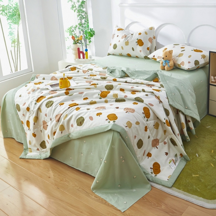 91家纺网 家纺一手货源 找家纺 黛妮雅 2026新款全棉夏被四件套单件夏被单双人空调被学生夏凉被 炫彩南瓜