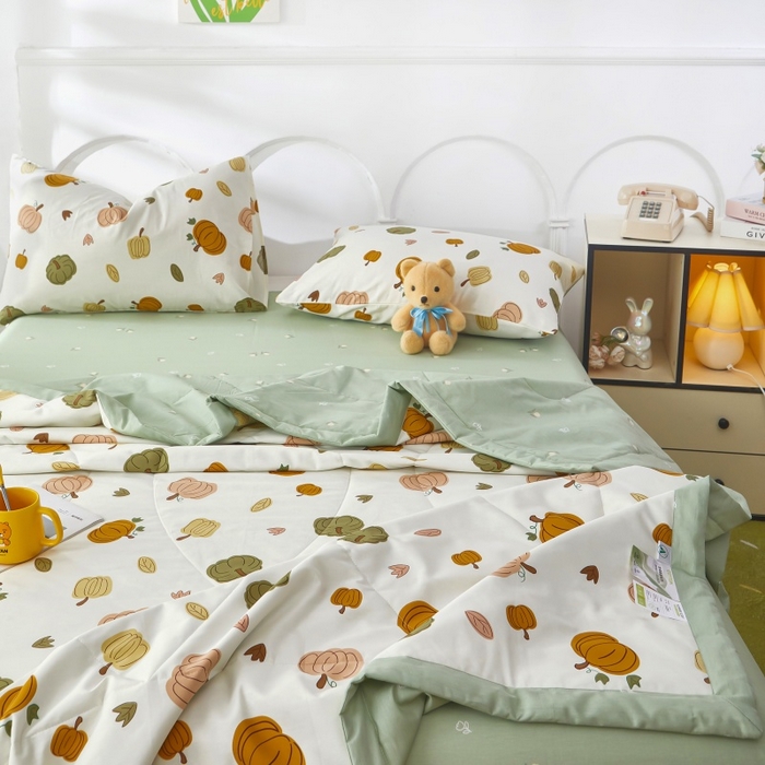 91家纺网 家纺一手货源 找家纺 黛妮雅 2026新款全棉夏被四件套单件夏被单双人空调被学生夏凉被 炫彩南瓜