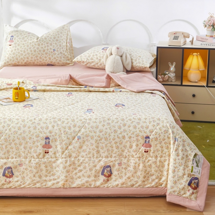 91家纺网 家纺一手货源 找家纺 黛妮雅 2026新款全棉夏被四件套单件夏被单双人空调被学生夏凉被 宅宅女孩