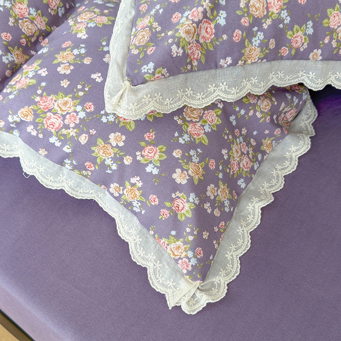 91家纺网 家纺一手货源 找家纺 竹合 2026新款田园韩版花边款小碎花古法水洗仿棉A类云感棉四件套 枝雨花繁