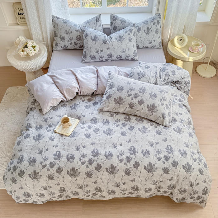 91家纺网 家纺一手货源 找家纺 苏东来家纺 2026新款A类60支全棉长绒棉纯棉色织提花四件套水洗纯棉厚织提花肌理被套四件套 南枝灰