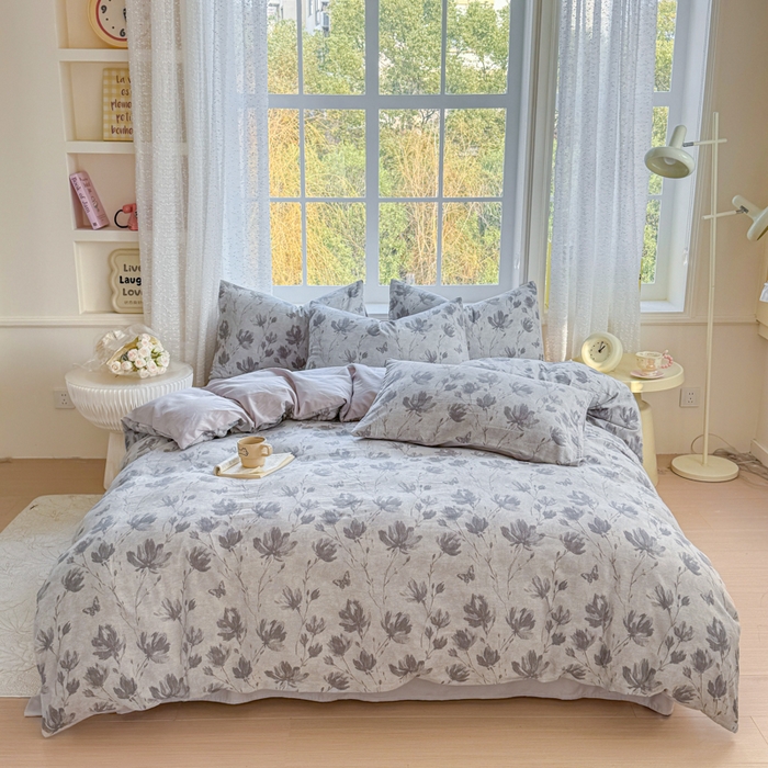 91家纺网 家纺一手货源 找家纺 苏东来家纺 2026新款A类60支全棉长绒棉纯棉色织提花四件套水洗纯棉厚织提花肌理被套四件套 南枝灰