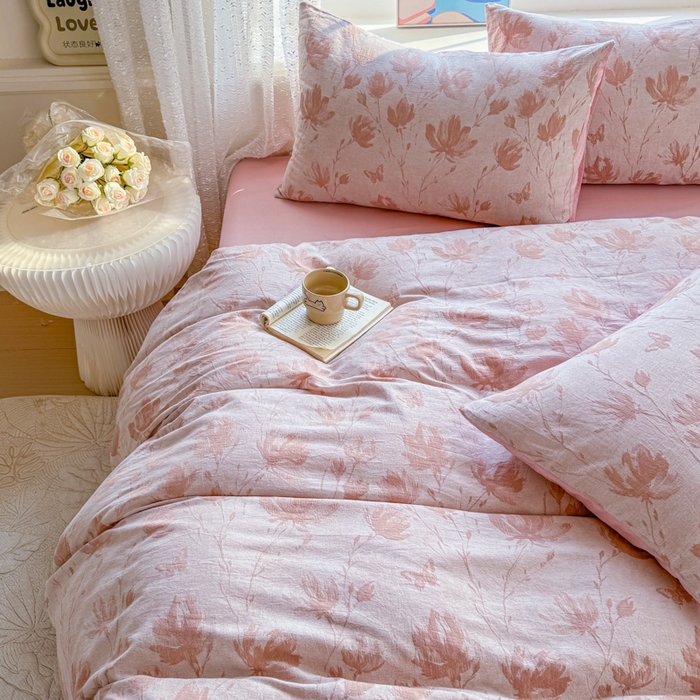 91家纺网 家纺一手货源 找家纺 苏东来家纺 2026新款A类60支全棉长绒棉纯棉色织提花四件套水洗纯棉厚织提花肌理被套四件套 南枝粉