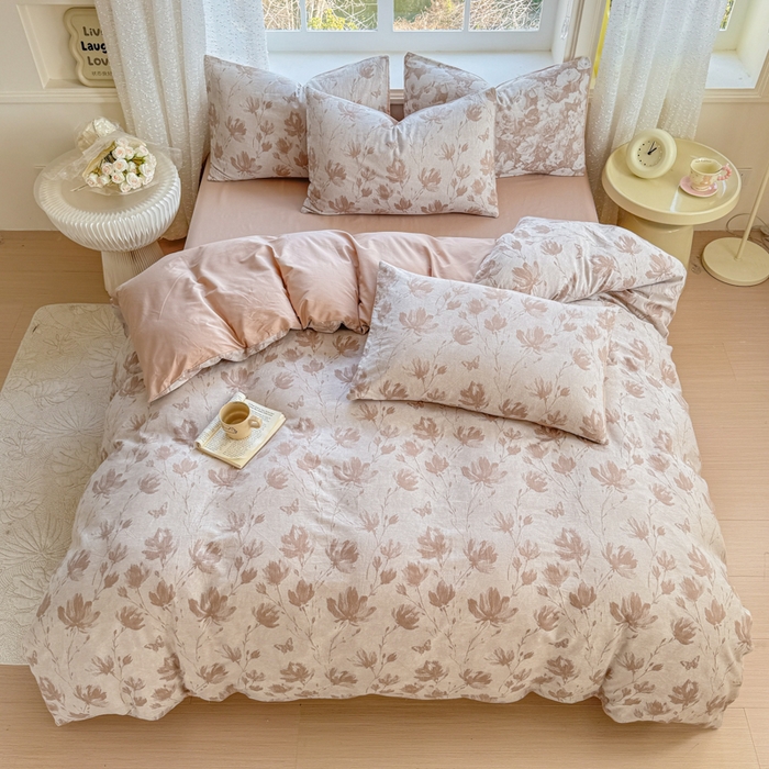 91家纺网 家纺一手货源 找家纺 苏东来家纺 2026新款A类60支全棉长绒棉纯棉色织提花四件套水洗纯棉厚织提花肌理被套四件套 南枝咖