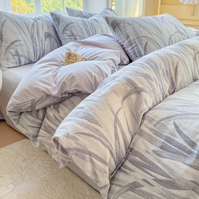 苏东来家纺 2026新款A类60支全棉长绒棉纯棉色织提花四件套水洗纯棉厚织提花肌理被套四件套 绿萝灰