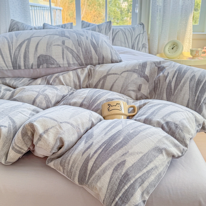 91家纺网 家纺一手货源 找家纺 苏东来家纺 2026新款A类60支全棉长绒棉纯棉色织提花四件套水洗纯棉厚织提花肌理被套四件套 绿萝灰