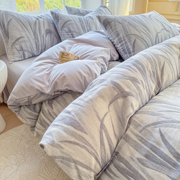 91家纺网 家纺一手货源 找家纺 苏东来家纺 2026新款A类60支全棉长绒棉纯棉色织提花四件套水洗纯棉厚织提花肌理被套四件套 绿萝灰