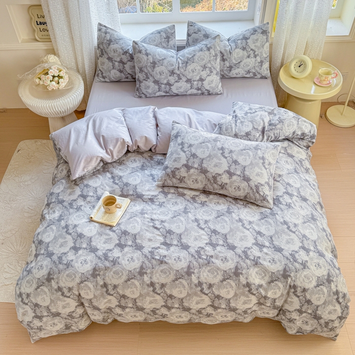 91家纺网 家纺一手货源 找家纺 苏东来家纺 2026新款A类60支全棉长绒棉纯棉色织提花四件套水洗纯棉厚织提花肌理被套四件套 云裳灰