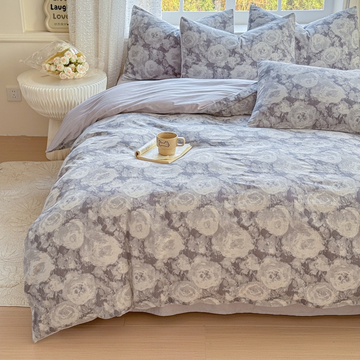 91家纺网 家纺一手货源 找家纺 苏东来家纺 2026新款A类60支全棉长绒棉纯棉色织提花四件套水洗纯棉厚织提花肌理被套四件套 云裳灰