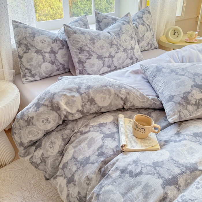 91家纺网 家纺一手货源 找家纺 苏东来家纺 2026新款A类60支全棉长绒棉纯棉色织提花四件套水洗纯棉厚织提花肌理被套四件套 云裳灰