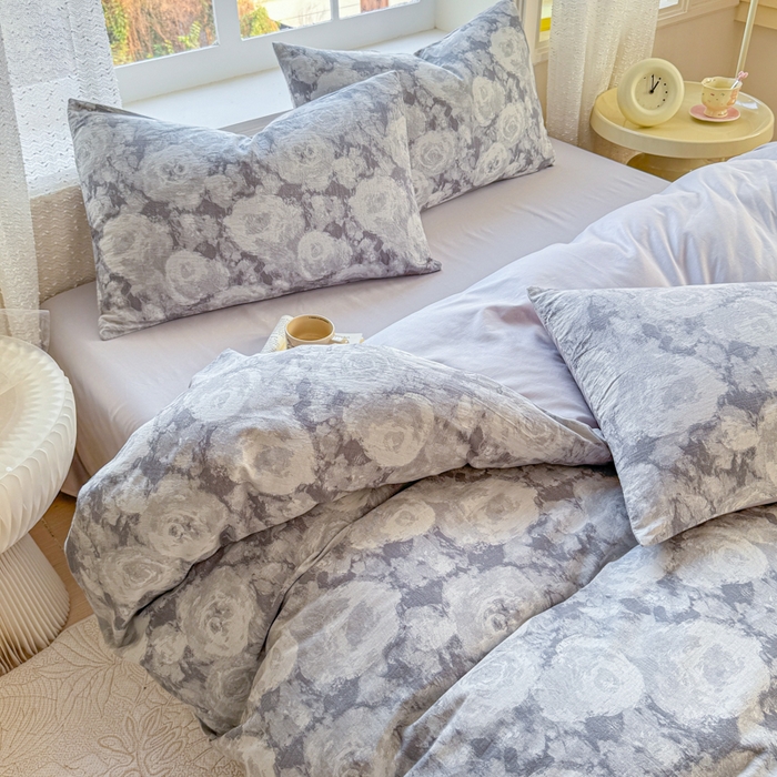 91家纺网 家纺一手货源 找家纺 苏东来家纺 2026新款A类60支全棉长绒棉纯棉色织提花四件套水洗纯棉厚织提花肌理被套四件套 云裳灰