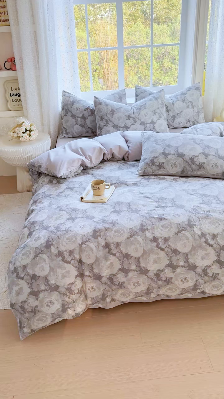 91家纺网 家纺一手货源 找家纺 苏东来家纺 2026新款A类60支全棉长绒棉纯棉色织提花四件套水洗纯棉厚织提花肌理被套四件套 云裳灰
