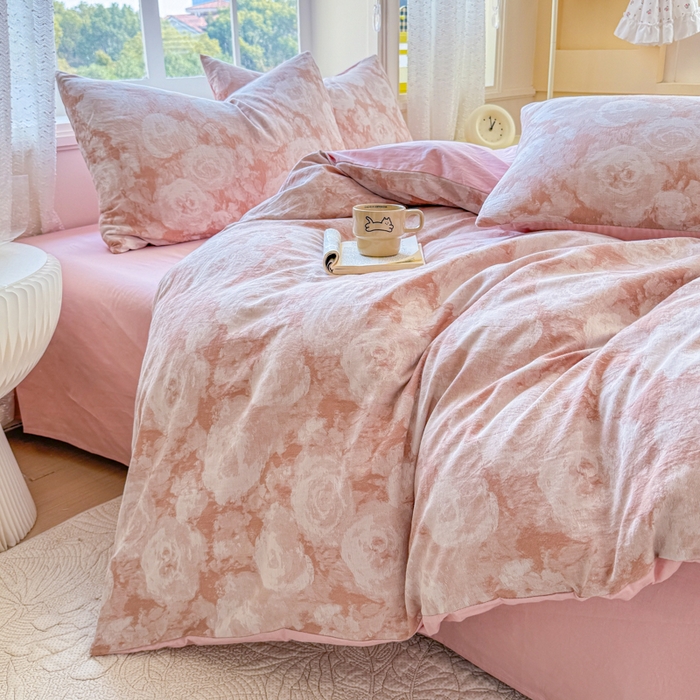 91家纺网 家纺一手货源 找家纺 苏东来家纺 2026新款A类60支全棉长绒棉纯棉色织提花四件套水洗纯棉厚织提花肌理被套四件套 云裳粉